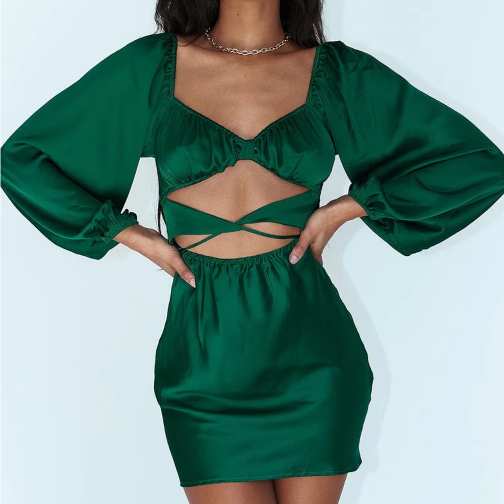 Princess Polly Nakita Long Sleeve Green Mini Dress